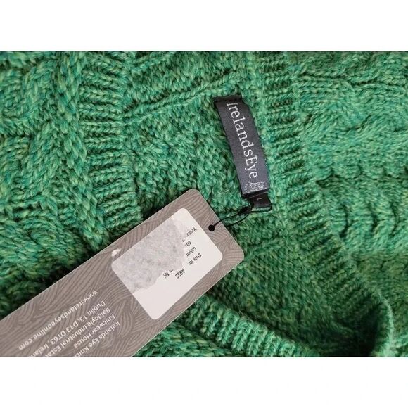 Irelandseye knitwear Primrose A-Line Cable Round Neck Sweater Green Marl L NWT $ - Picture 8 of 8